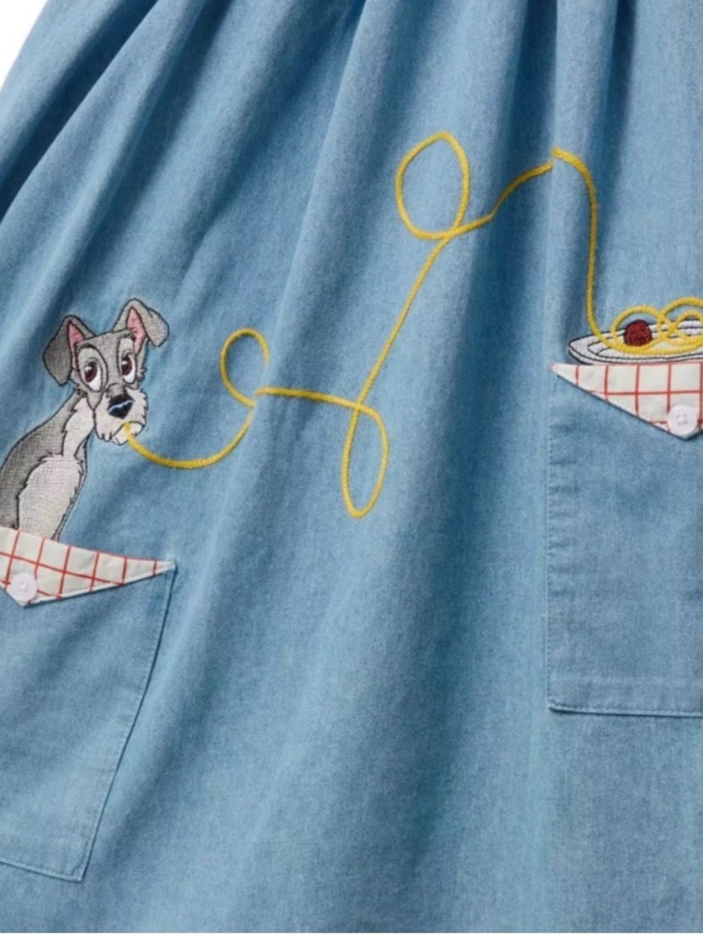 Disney Light Blue Denim Peter Pan Collar Midi Dress with Embroidered Characters - Picture 4 of 6